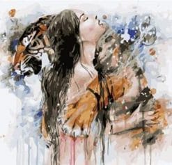 Woman Hugging A Tiger paint by numbers
