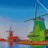 Colorful Windmill Houses Netherlands diamond paintings