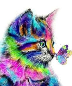 Colored Cat And Butterfly paint by numbers