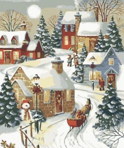 Village Sleigh Ride Christmas paint by numbers