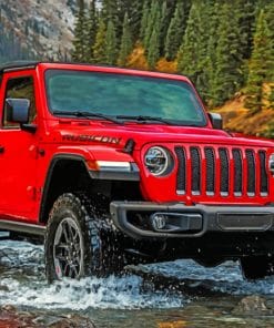 Red Jeep Crossing The River paint by numbers