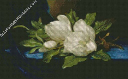 Magnolias On A Blue Velvet Cloth DIY Flowers diamond painting