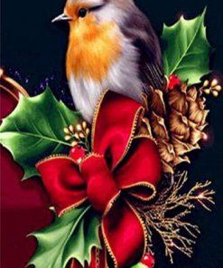 Bird on Red Christmas Ribbon paint by numbers