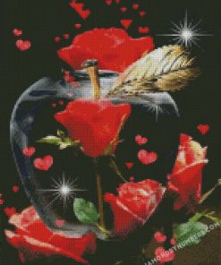 animated red flowers and glass apple diamond paintings