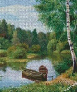 boat river forest diamond paintings