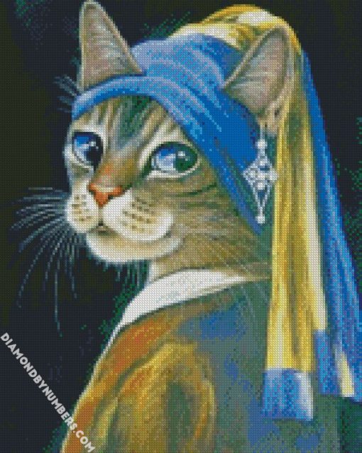 cat with pearl earing diamond painting
