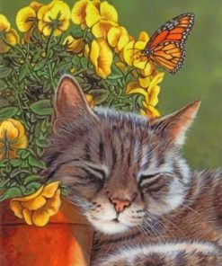 Sleepy Cat And Butterfly Paint by numbers