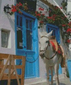 white donkey in greece diamond painting