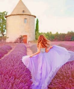 Woman In A Field Of Purple Flowers Paint by numbers