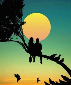 Couple On Tree Silhouette Paint by numbers