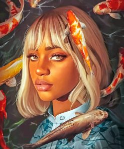 Black Girl And Koi Fishes Paint by numbers
