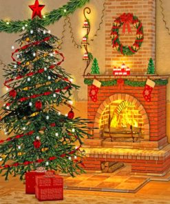 Christmas Tree And Fireplace paint by numbers