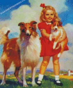 girl and dogs 1960s diamond paintings