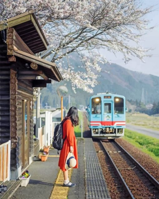 Japanese Girl Waiting The Train Paint by numbers