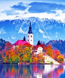 Lake Bled Castle Slovenia Paint by numbers