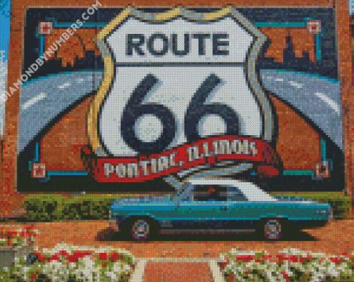route 66 pontiac and flowers diamond painting