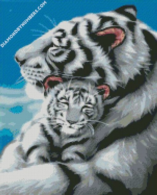 white tiger with his cub diamond painting
