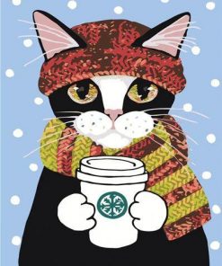 Cat Winter Coffee paint by numbers