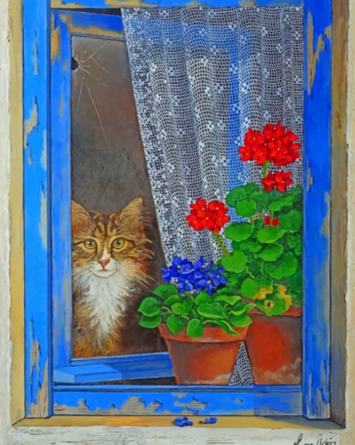 Cat Looking Through The Window paint by numbers