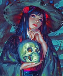 Anime Girl Holding A Skull Paint by numbers