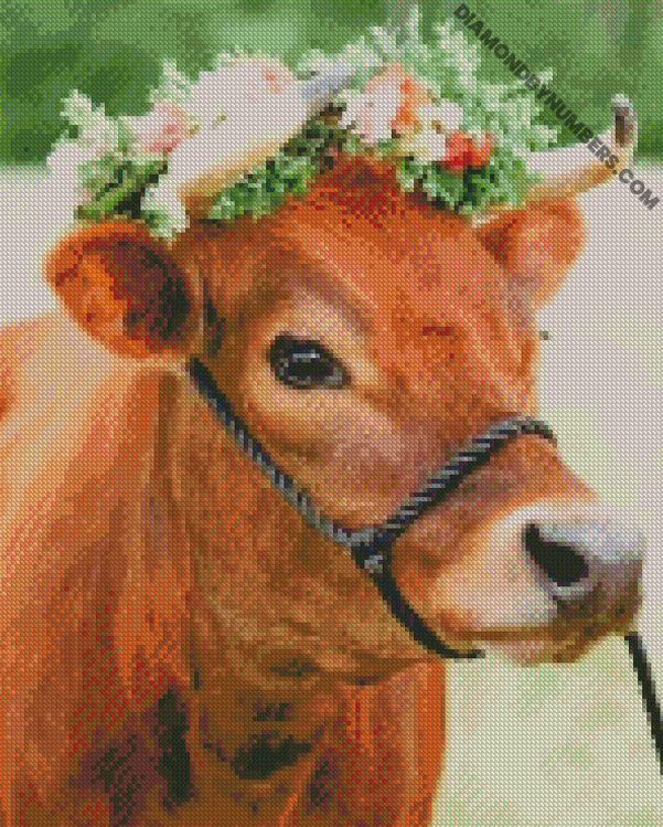 Cow With Flowers - 5D Diamond Painting - DiamondByNumbers