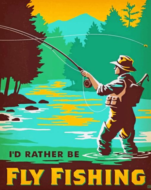 Fly Fishing Illustration Art Paint by numbers