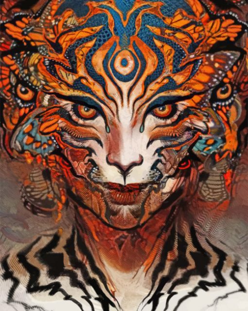 Trippy Tiger Woman paint by numbers
