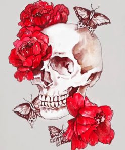 Skull With Butterfles And Flowers Paint by numbers