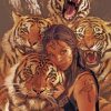 Woman And Tigers Paint by numberfs
