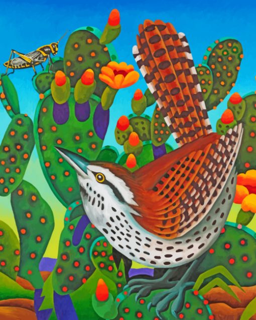 Cactus Wren Desert Bird IllustrationPaint by numbers