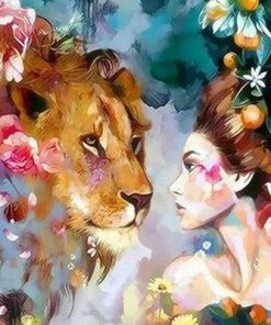 Woman With Lion Art piant by numbers