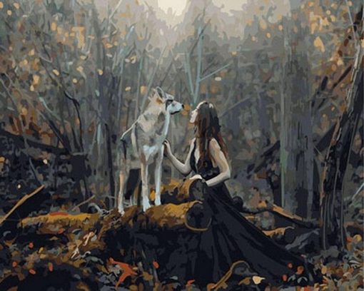 Forest Woman With A Wolf Paint by numbers