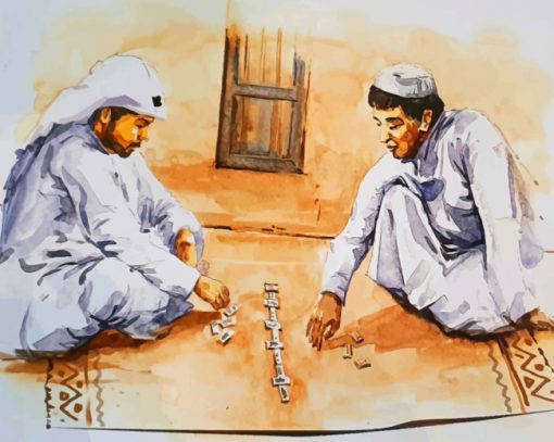 Qatari Men Playing paint by numbers
