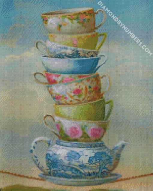 aesthetic tea cups diamond painting