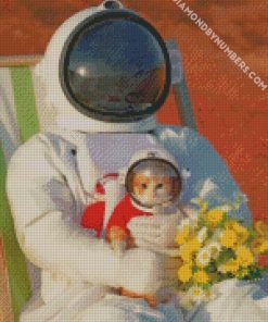astronaut cat with its owner diamond painting