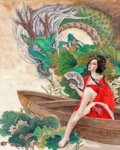 Chinese Woman And Dragon Paint by numbers