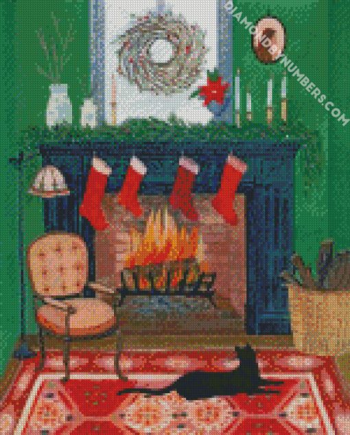 christmas fireplace diamond painting