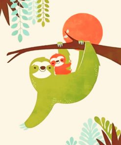 Mom And Baby Sloth Illustration paint by numbers