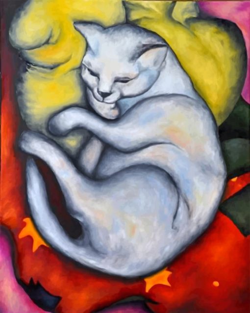 Sleepy White Cat paint by numbers