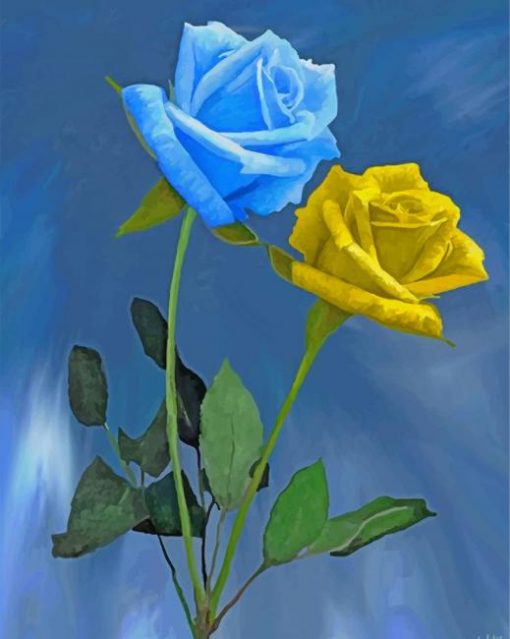 Yellow And Blue Roses paint by numbers