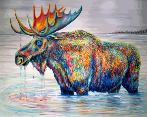 Colorful-Moose-In-Pond-paint-by-number