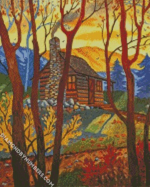 cabin in the woods diamond painting