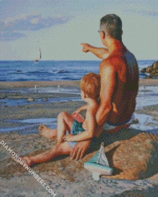 father and son enjoying the summer diamond painting