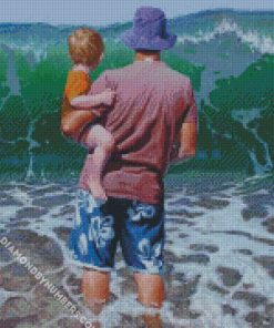 father and son on the beach diamond painting