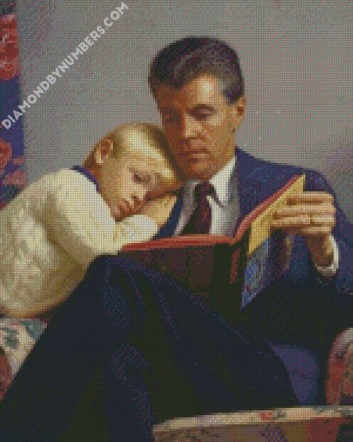 father and son reading a story diamond painting