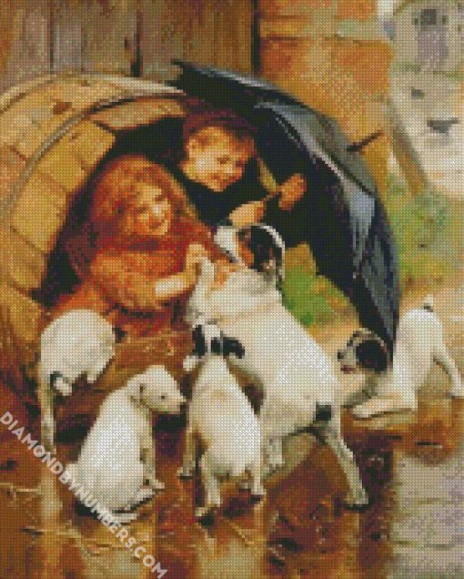siblings playing with dogs arthur j elsley diamond paintings
