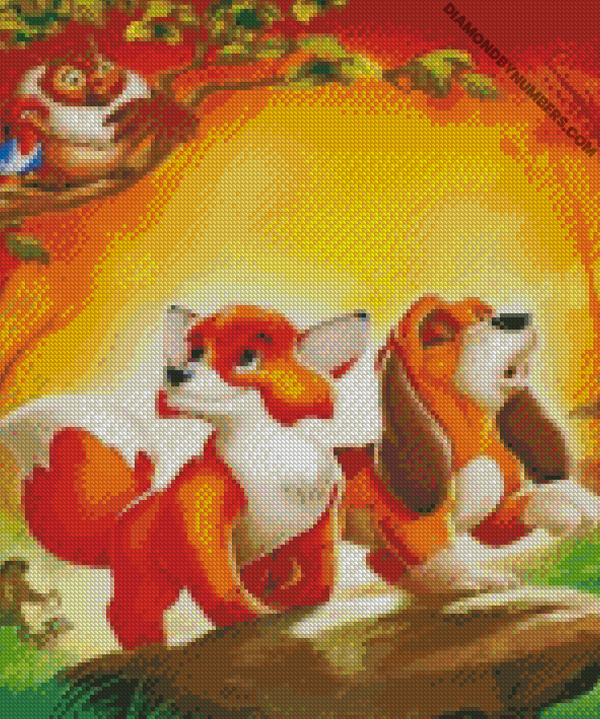 The Fox And The Hound - 5D Diamond Painting - DiamondByNumbers