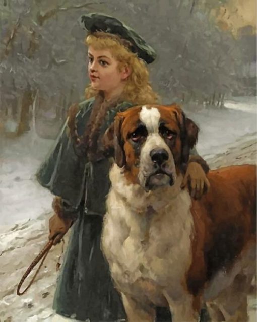 vintage-girl-and-saint-bernard-dog-paint-by-numbers