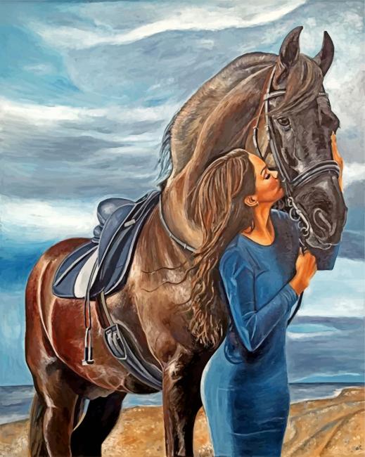 Woman And Horse - 5D Diamond Painting - DiamondByNumbers - Diamond Painting  art