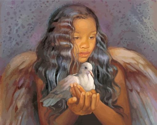 Black Girl Angel Holdding A Dove Diamond by numbers